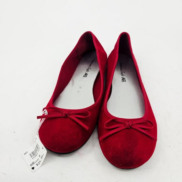 American Eagle Outfitters Rubby Red Ballet Flat Shoe Coquette Bow Womens 8 W NEW - Picture 2 of 10